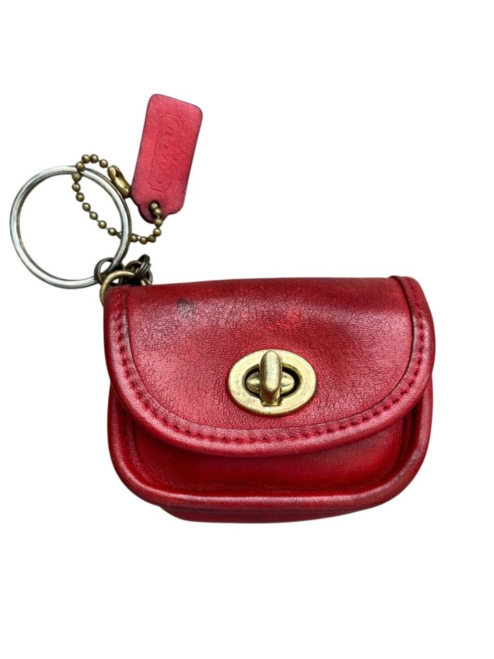 Vintage Coach Red Leather Mini Turnlock Coin Purse Key Fob